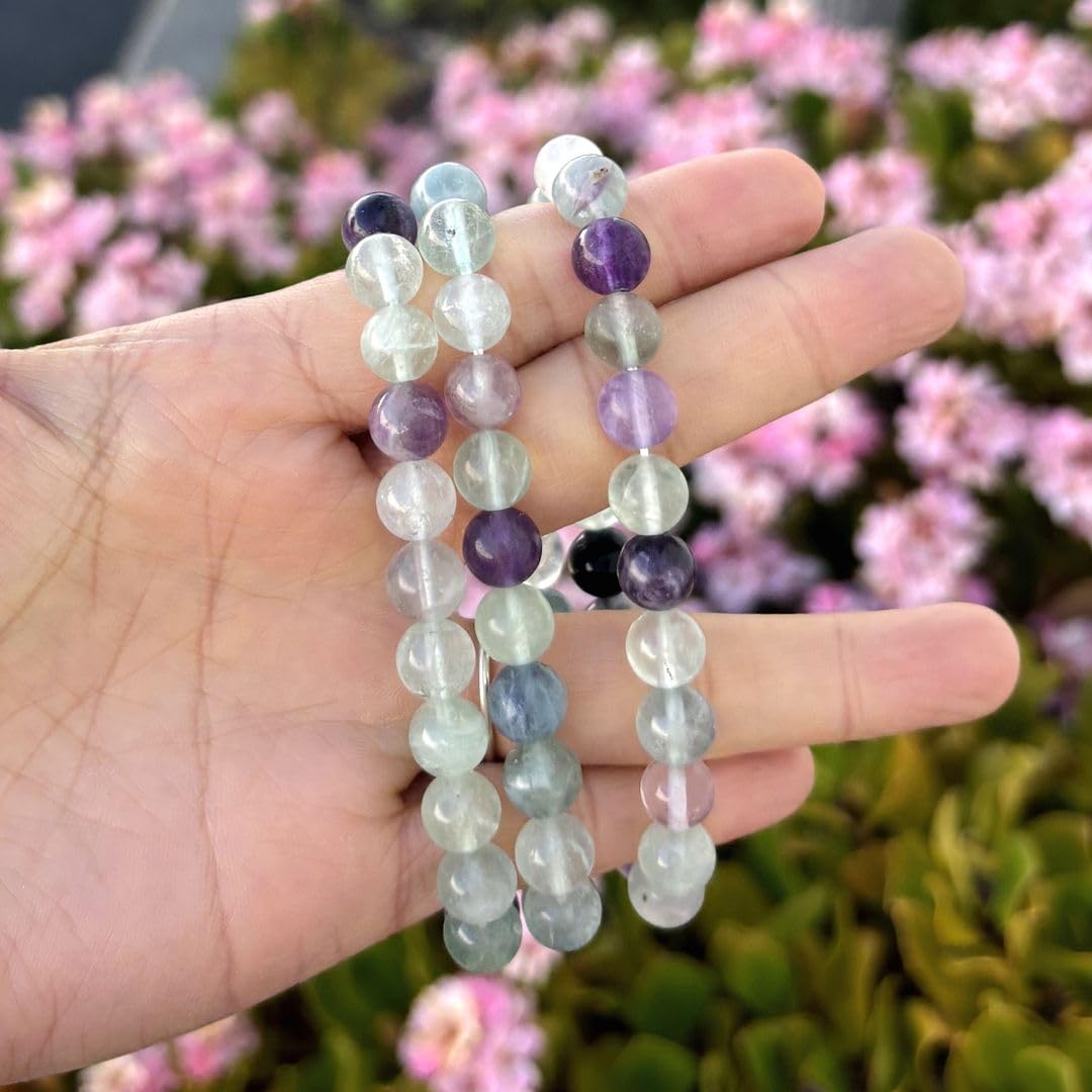Adabele Real Natural Multicolor Fluorite Gemstone Beaded Bracelet 8.5 inch Stretch Chakra Healing Crystal Stone Jewelry Women Mom Gift GB8-D2