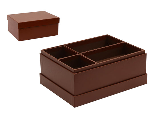 MIZFRUZZY Brown Textured Storage Box with Removable Dividers - Multi-Compartment Organizer for Jewelry, Sewing Supplies, Paperboard Keepsake box Set, Home Decor, Table Decor