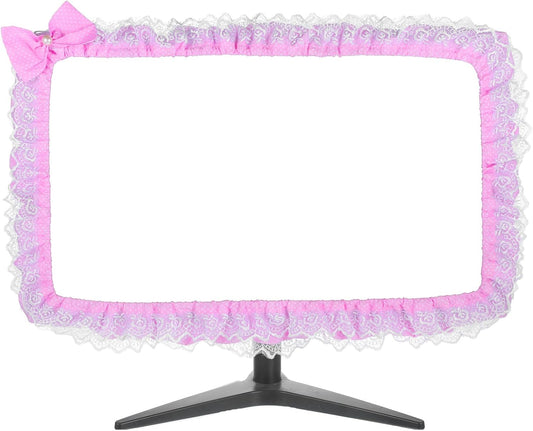 Apojgitn Cute Lace Monitor Cover, Pink Kawaii Desk Accessories for Computer Monitor Decor, Elastic Screen Dust Cover