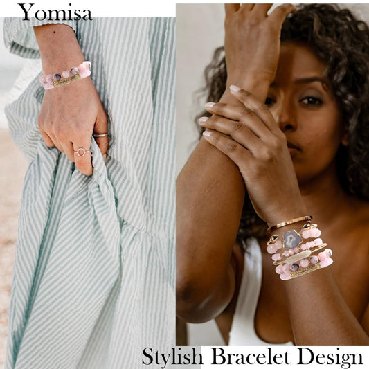 Yomisa 6PCS Natural Boho Beaded Bracelets Bangle for Women,Healing Turquoise Tiger eyes Agate Crystal Gemstone Stone Diamond Chakra Multi Wrap Bohemian Handmade Jewelry Beads Stretch Bracelet Set