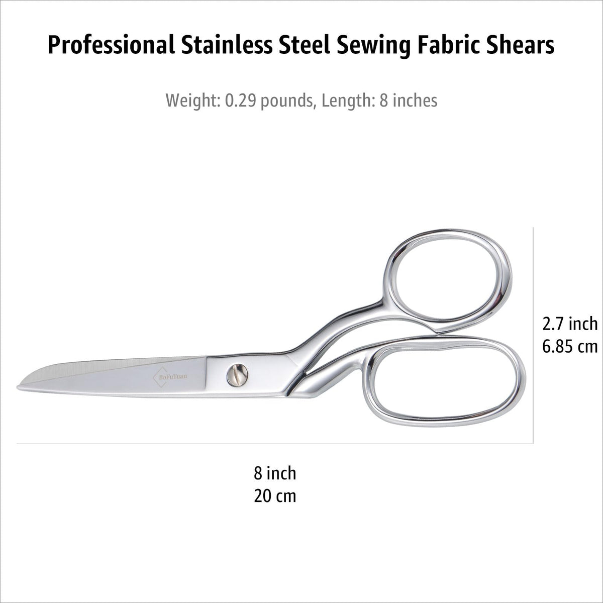 BoFuYuan Professional Stainless Steel Fabric Scissors, 8-Inch Heavy Duty MultiPurpose Tailor Sewing Scissors for Fabric Cutting, Leather, Craft, Sharp Precision Shears Blades, Ergonomic Comfort Grip