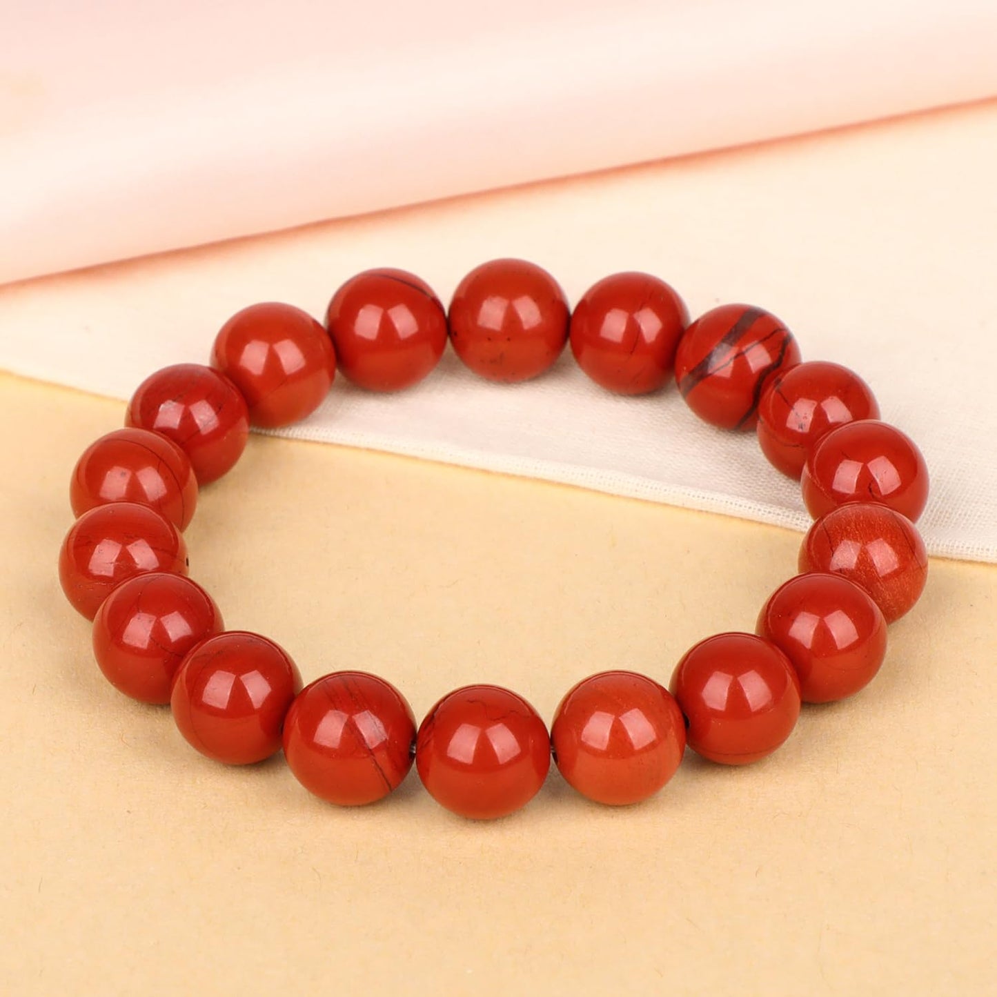 LPBeads Handmade Natural Gemstone Stretch Elastic 10mm Red Jasper Bracelet Healing Crystal Round Stone Beads Jewelry Gifts for Women Men