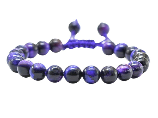 Amazing Gemstone Purple Tiger Eye Bracelet, Gifts For Men & Women - Protection Healing Crystal Bracelet - 8mm Gemstone Beaded Adjustable Bracelet, Pulseras Para Hombres Mujer Stocking Stuffers