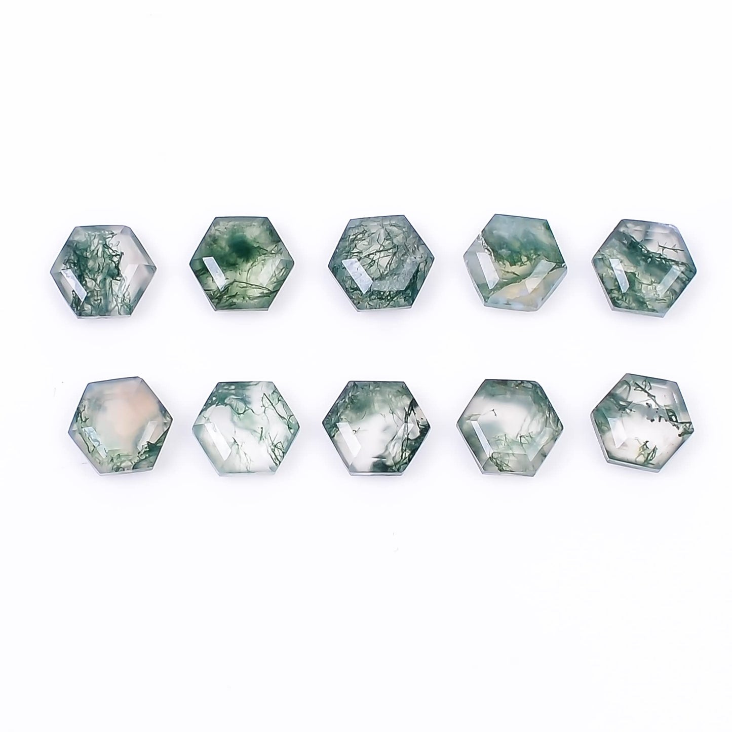 4pcs, 6x6x3mm Natural Moss Agate Hexagon Shape-Flat Step Cut Gemstone Wholesale Lot, Jewelry Making Loose Gemstone, Polished Minerals, DIY, Wire Wrapping, Healing Crystals, Bulk Gemstone Deal