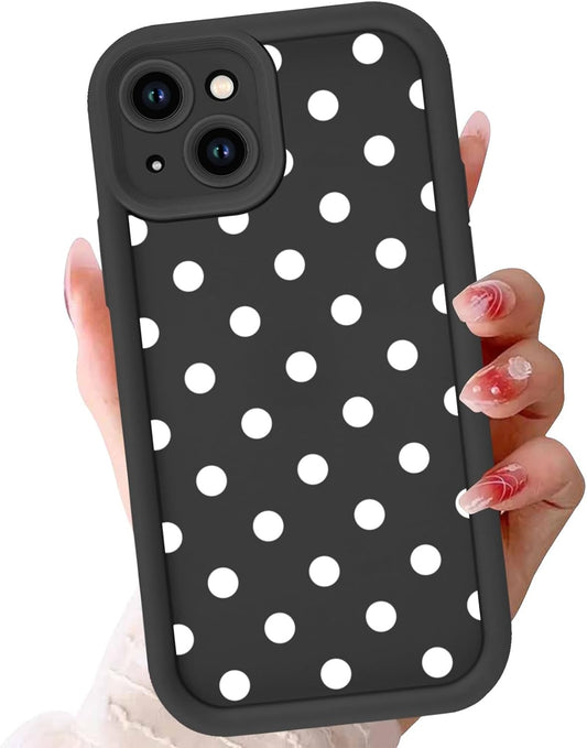 Aoldimu 15 6.1",Simple 15,Black Polka Dot Phone Case for iPhone Trendy Polkadot Pattern Cases Aesthetic Design Cover