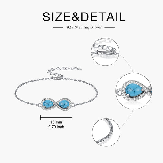 PEIMKO 925 Sterling Silver Infinity Symbol Turquoise Exquisite Bracelet Boho Style Bracelet Jewelry Gifts for Women Mother-3