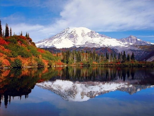 DVWIVGY 5D Diamond Painting Mount Rainier Lake Reflection with Snow Mountain Scenery Landscape Diamond Art Painting by Number Kits Gem Art Wall Home Decor 12 x 16 Inch