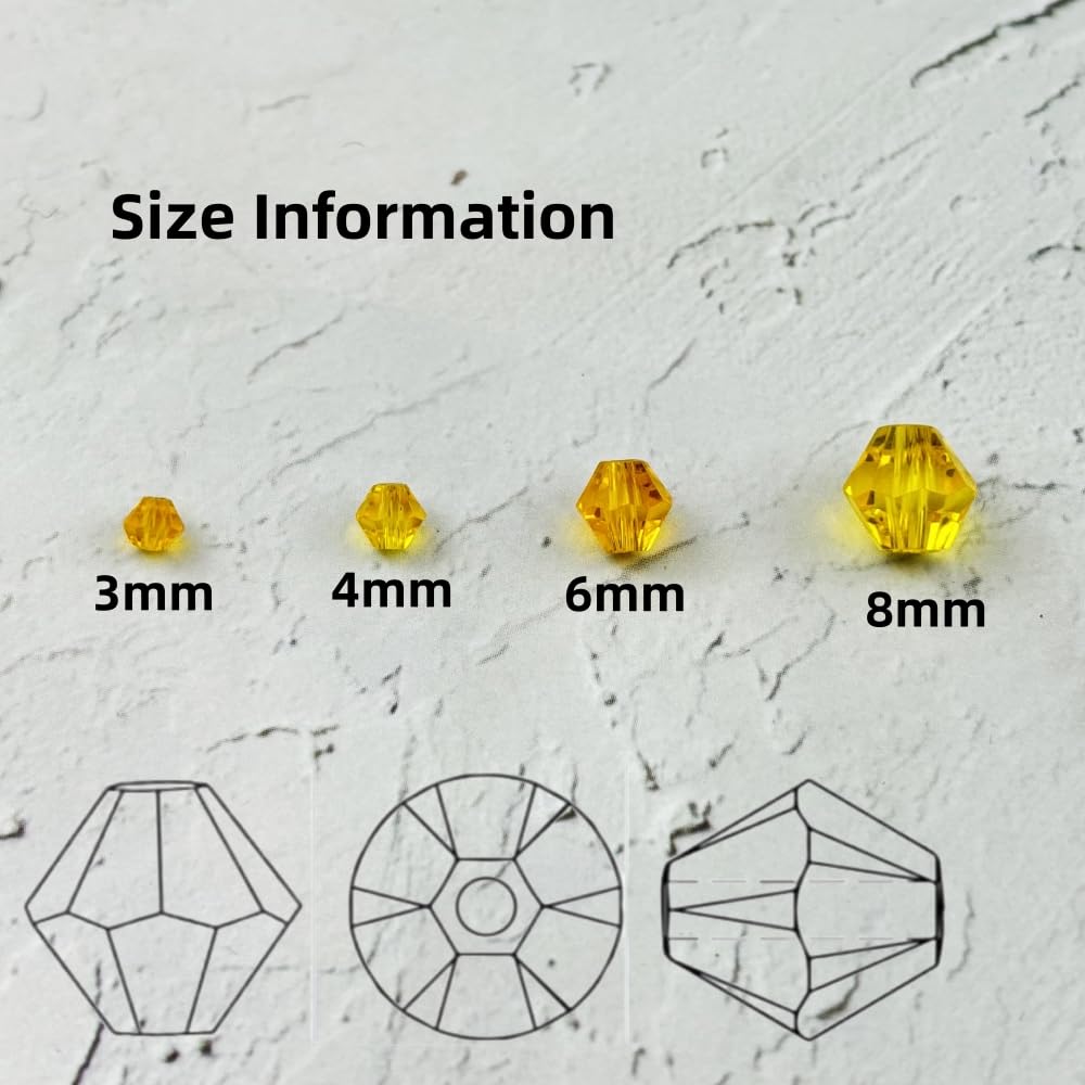 YUEXIGO 100pcs 8mm Bicone Glass Crystal Beads for Jewelry Making, Faceted Bicone Glass Spacer Beads for Bracelet Earring Necklace DIY Craft(Gold Yellow)