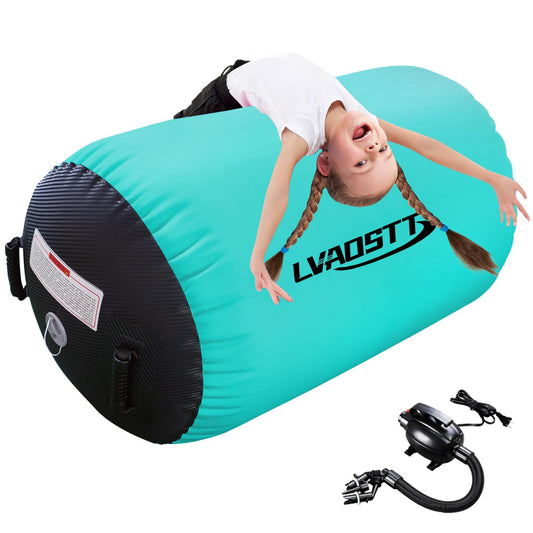 Gymnastics Air Barrel Roller Air Spot, Inflatable Tumbling Mat Tumble Track Gymnastic Equipment Balance Cylinder with Pump for Yoga Cheerleading Home Use Gym