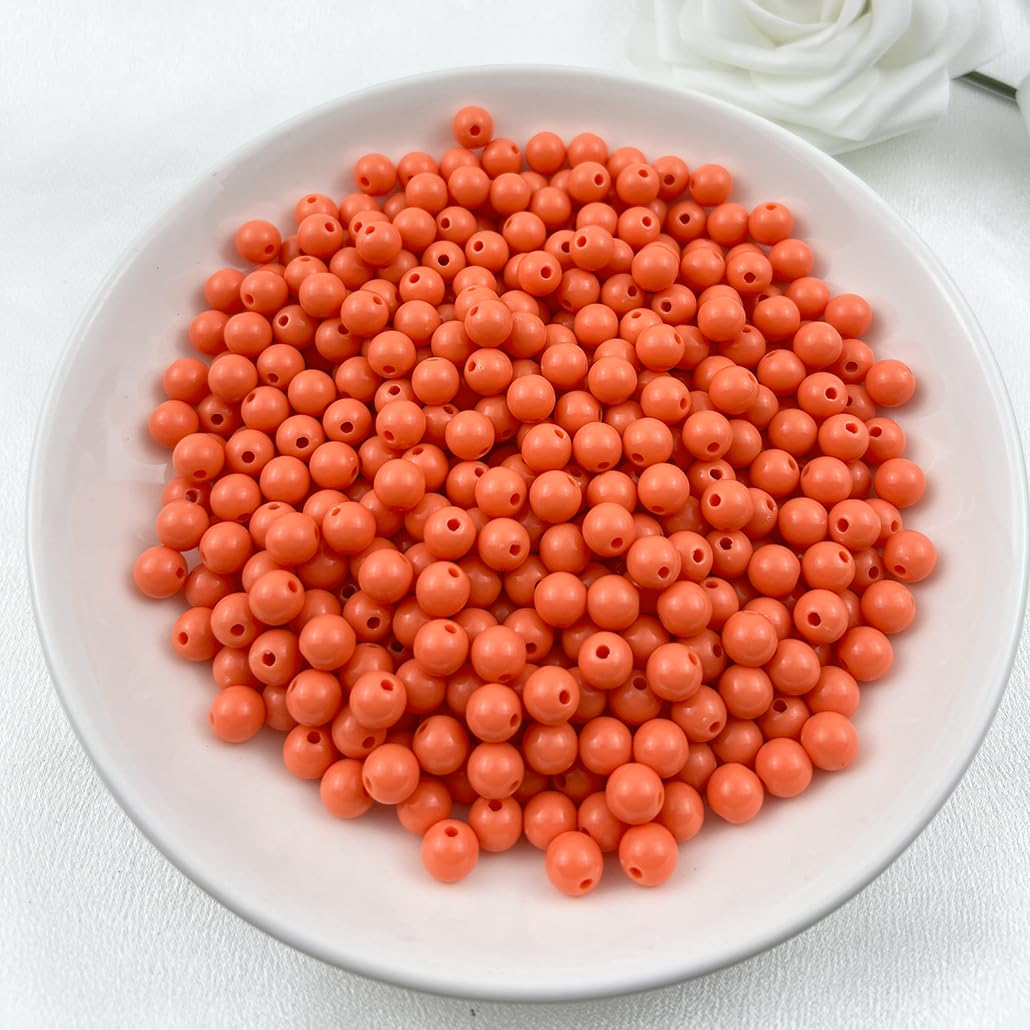 Mulutoo 400Pieces 8MM Acrylic Round Beads Round Acrylic Balls Chunky Beads Smooth Spacer Plastic Pastel Beads Craft Beads for Necklace and Bracelet Making Crafting Supplies(194-orange)