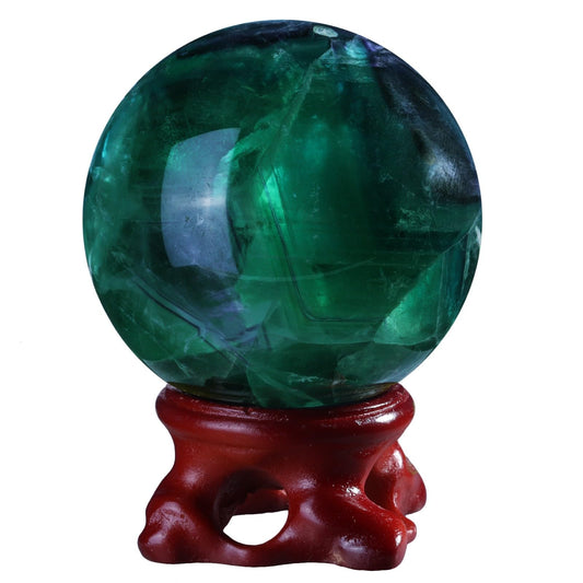 Nupuyai Natural Green Flourite Crystal Ball with Resin Stand, Healing Crystal Sphere for Home Decor 2.01"-2.36"(51mm-60mm)