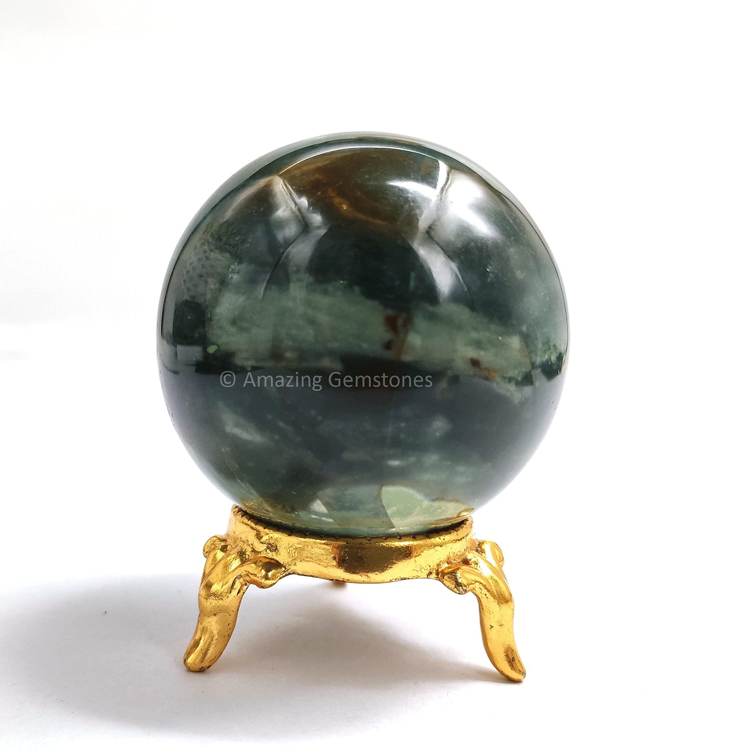 Amazing Gemstone Bloodstone Crystal Sphere Round Ball with Sphere Holder Stand, Natural Healing Stone Sphere for Massage Meditation Crystal Grid Witchcraft Supplies Reiki Yoga