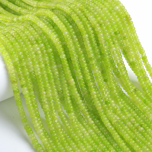 150PCS 2x4mm Natural Lemon Green Jades Stone Rondelle Beads Abacus Disk Stone Beads Round Loose Spacer Gemstone for DIY Bracelet Necklace Jewelry Making