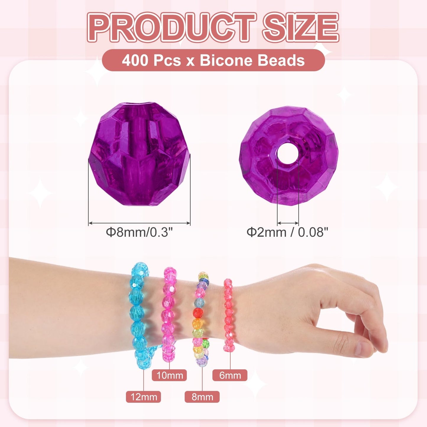 MECCANIXITY 400pcs Czech Faceted Bicone Beads 8mm Glass Spacer Bead Bulk for Jewelry Making & DIY Craft, Dark Purple