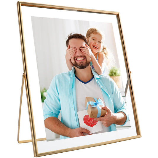 AhaGo Gold Floating Frame, 10"x12", Vertical, For Picture 8.5x11, 8x10, 7x9, Tabletop Shelf Photo Frame, Classy For Father's Day, Birthday or Wedding