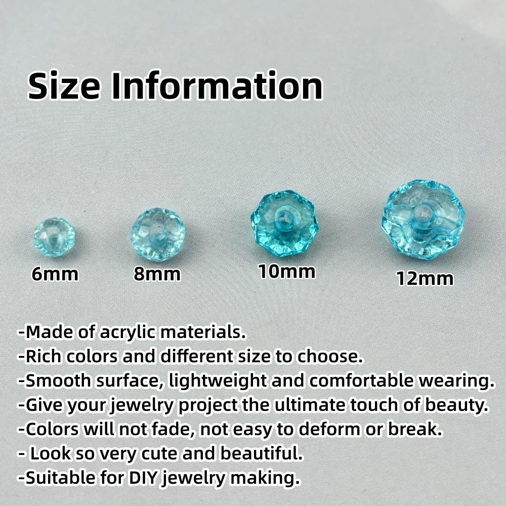 YHYPOCI 400pcs 8mm Acrylic Crystal Beads, Faceted Rondelle Acrylic Spacer Beads for Wind Chimes Bracelet Necklace Earring Keychain Jewelry Making DIY Crafts(Lake Blue)