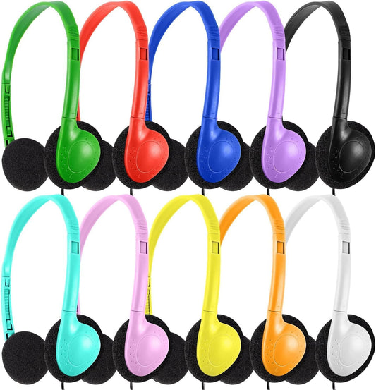 10 Pack Set (LS04,10 Classroom Headphones Bulk Multi Color for Kids School, Wholesale Class Durable Earphones