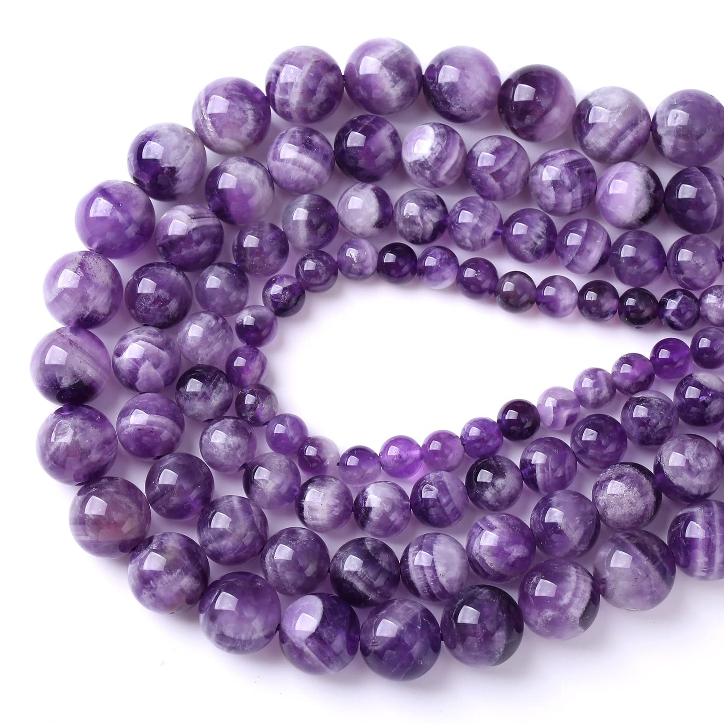 90PCS 8MM Purple Amethyst Dream Lace Beads Natural Quartz Crystal Stone Loose Beads for Jewelry Making DIY Bracelet Grade A+