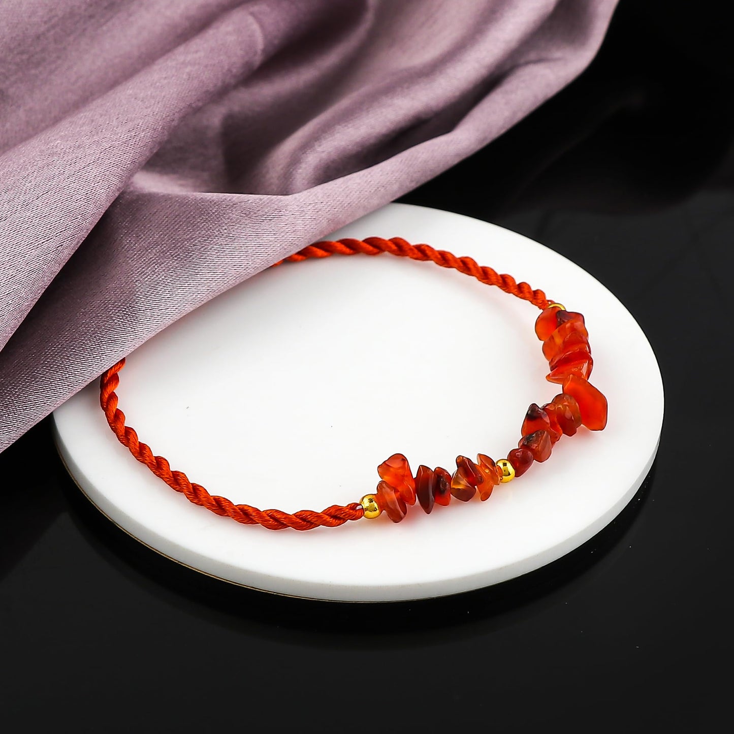 GEMSYMPHONY Carnelian Gemstone Chips Rope Bracelet – Adjustable Handmade Crystal Chip Bead Bracelet for Women & Men, Natural Stone Healing Jewelry, Boho Style, Unisex Spiritual Gift (Carnelian)