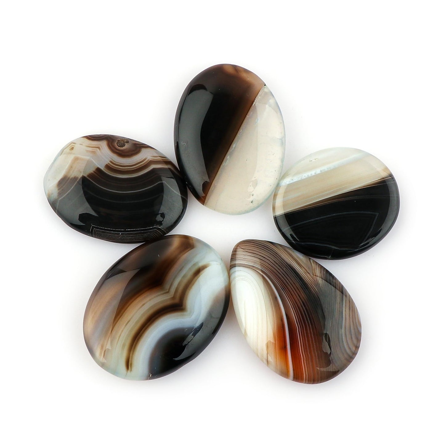 CRYSTALIS Wholesale 5pcs Natural Banded Agate Loose Gemstone Bulk Cabochons Jewelry Making Supply, Chakra & Healing Polished Stones, Wire Wrapping, DIY, Gem Collection, 24mm+