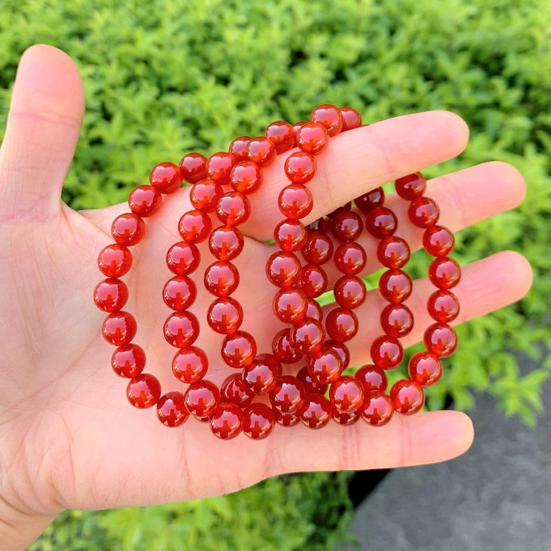 Adabele Real Natural Carnelian Red Agate Bracelet 8 inch Stretch Red Gemstone Beaded Bracelet Chakra Healing Crystal Stone Jewelry Women Mom Gift (Unisex) GB8-C29
