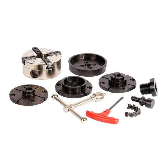 VINWOX 3-1/2INCH Self-Centering Wood Lathe Key Chuck Set, Round Jaw Mounted, with Step Jaw, Pin Jaw & Wide Jaw, 1"x8TPI Thread & 3/4"x16TPI Adapter, SCK4-3.5NV-SET, Nickle Coating NOVA Chuck Body