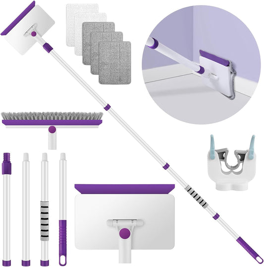 Baseboard Cleaner Tool - 60" Extendable Handle with 5 Reusable Pads for Easy Cleaning