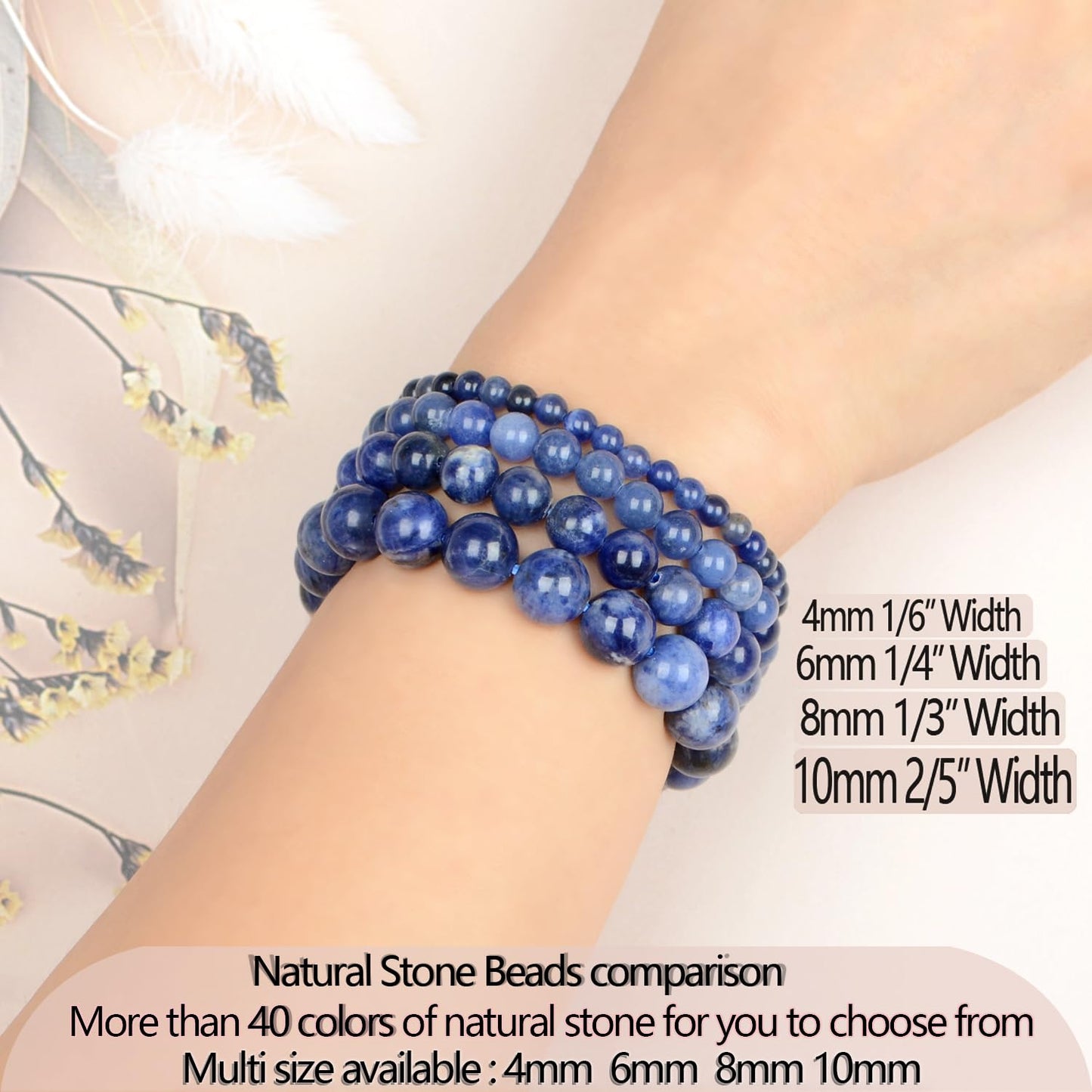LPBeads Handmade Natural Gemstone Stretch Elastic 10mm Blue Sodalite Bracelet Healing Crystal Round Stone Beads Jewelry Gifts for Women Men