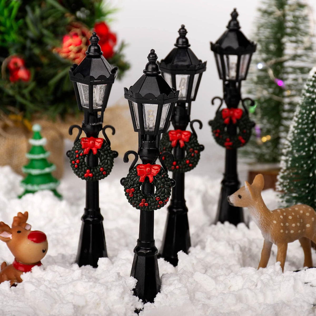 Skiennix Mini Street Light Models - 4 Pcs Dollhouse Lanterns for Christmas Village Decor | DIY Fairy Garden Accessories