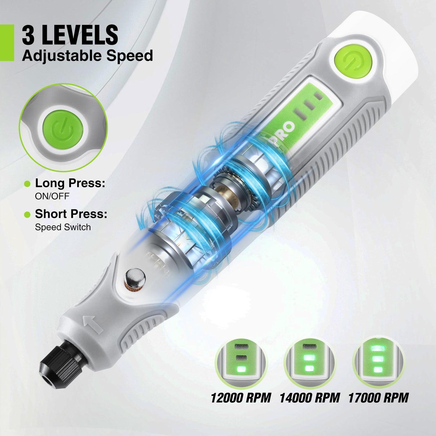 WORKPRO Cordless Rotary Tool Kit with 71pcs Accessories, 3 Variable Speeds, USB Rechargeable Mini Rotary Tool for Engraving, Sanding, Polishing, Carving, Cutting, DIY Crafts