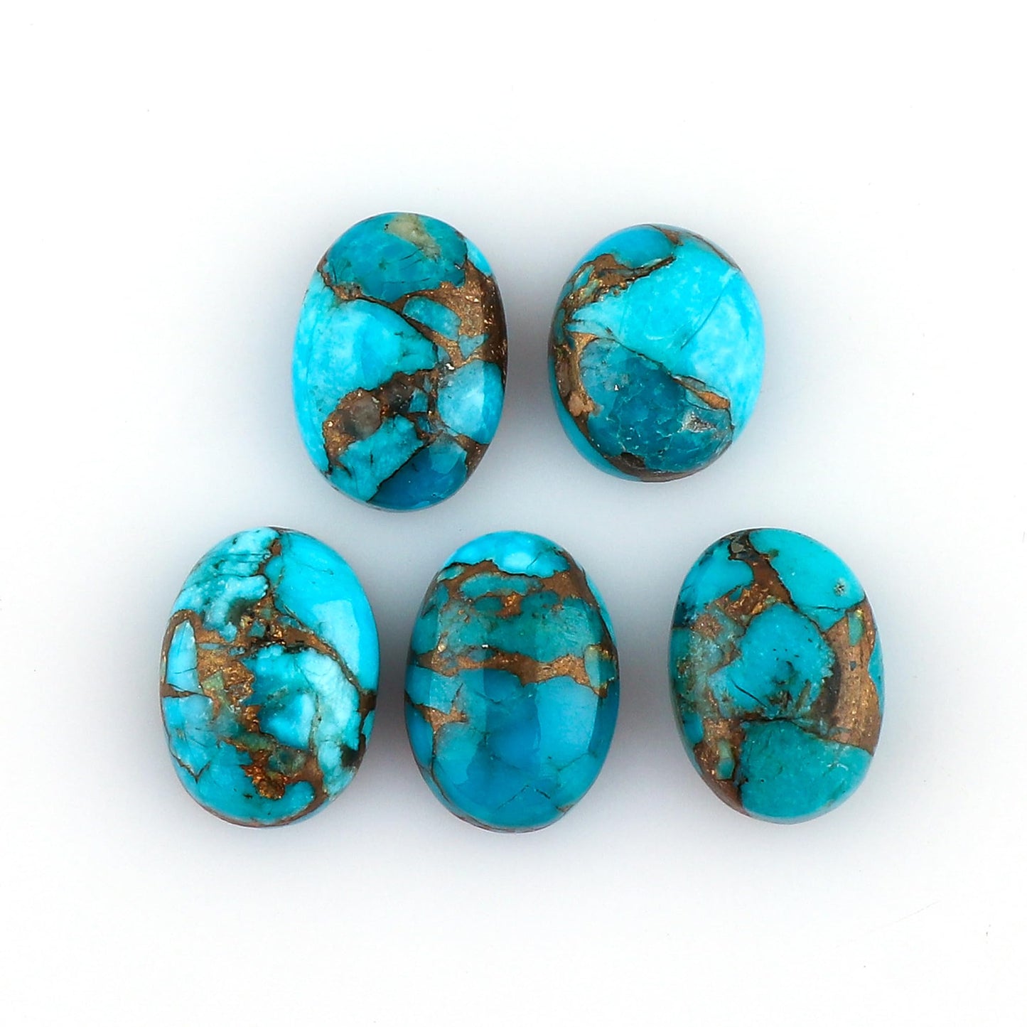 CRYSTALINES 5pcs, Copper Turquoise Cabochons, Genuine Turquoise Gemstones, Wholesale Oval Shape Stones, Flat Back Polished Crystals, DIY Jewelry Making, December Birthstone (Approx.14x10mm)
