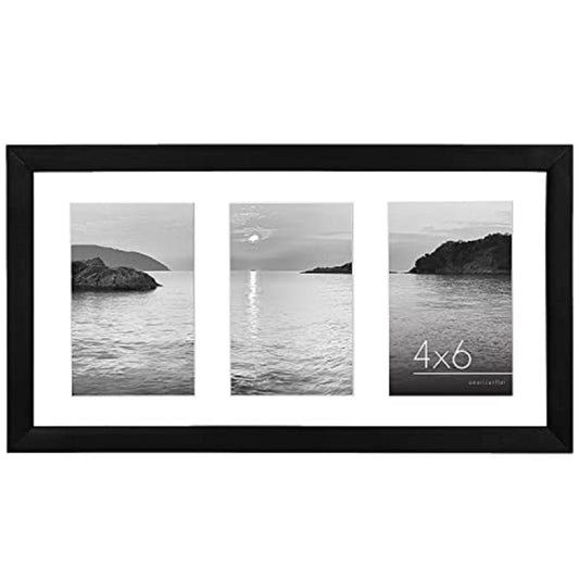 Americanflat 4x6 Collage Picture Frame with Shatter-Resistant Glass - Fits Three 4x6 Photos or Use as One 8x16 Picture Frame - Signature Collection - Collage Frames for Tabletop and Wall - Black