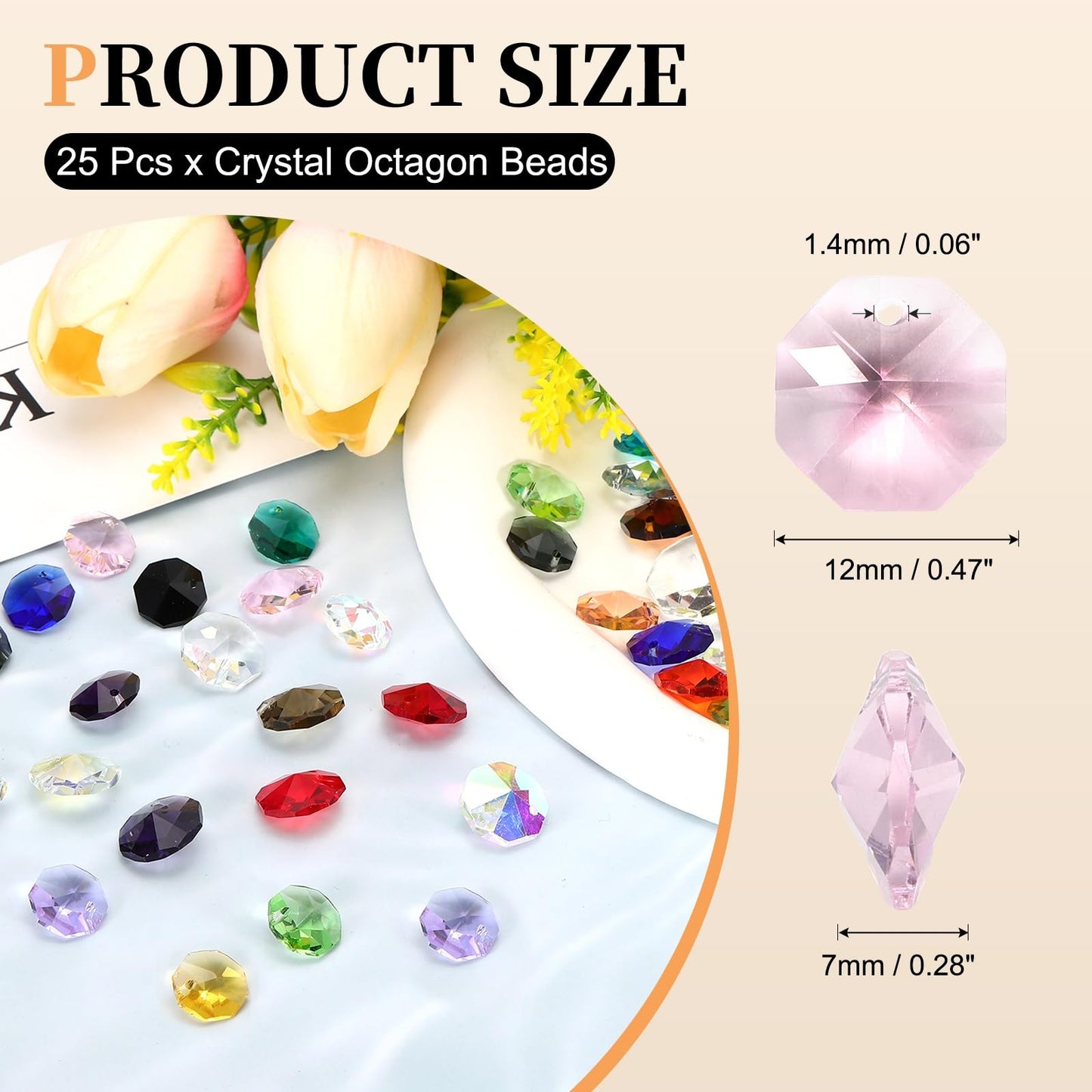 uxcell 25Pcs 1 Hole Crystal Octagon Beads, 12mm K9 Glass Hanging Chandelier Beads Prisms Parts for Crystal Chandeliers Lamp Hanging Pendant Jewelry DIY Craft, Pink