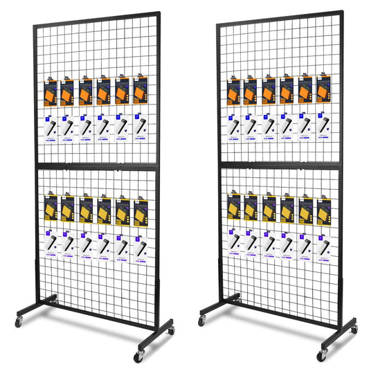 NectaCol Grid Wall Panels, 2 Packs 3'x 6' Grid wall Panels Stand with T-Base, Black Wire Gridwall Display Rack, Craft Show Display Rack, Art Gridwall Display Stand
