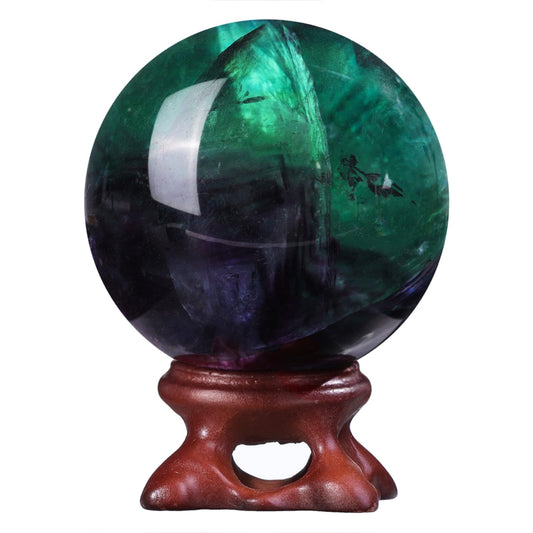 TUMBEELLUWA Fluorite Crystal Ball with Stand for Fortune Teller Witchcraft Divination, Decorative Gemstone Sphere for Home Decor, 41-50 mm