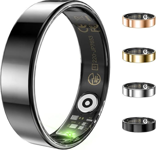 Ultra-thin Sleep & Fitness Tracker, Smart Ring for Women Men, Activity Trackers Fitness Ring with 24/7 Heart Rate Monitor, Step Counter, Calorie Pedometer, No Subscription, for iOS Android (Black #7)