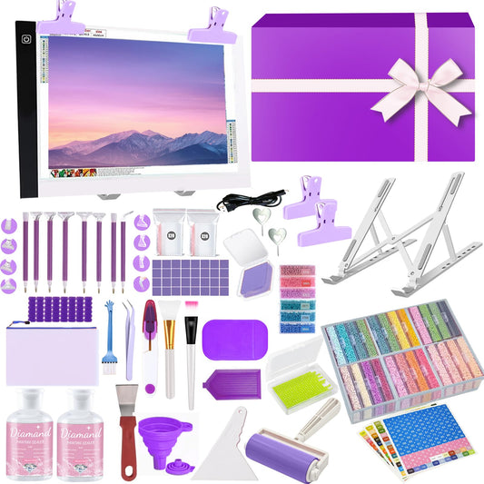 Qlonry 150 Pcs All Inclusive Diamond Painting Tool Kit Diamond Art Accessories Kit Including A4 LED Light Pad Kit,Bracket,Convex Point Design Storage Box,Painting Pen for DIY Craft