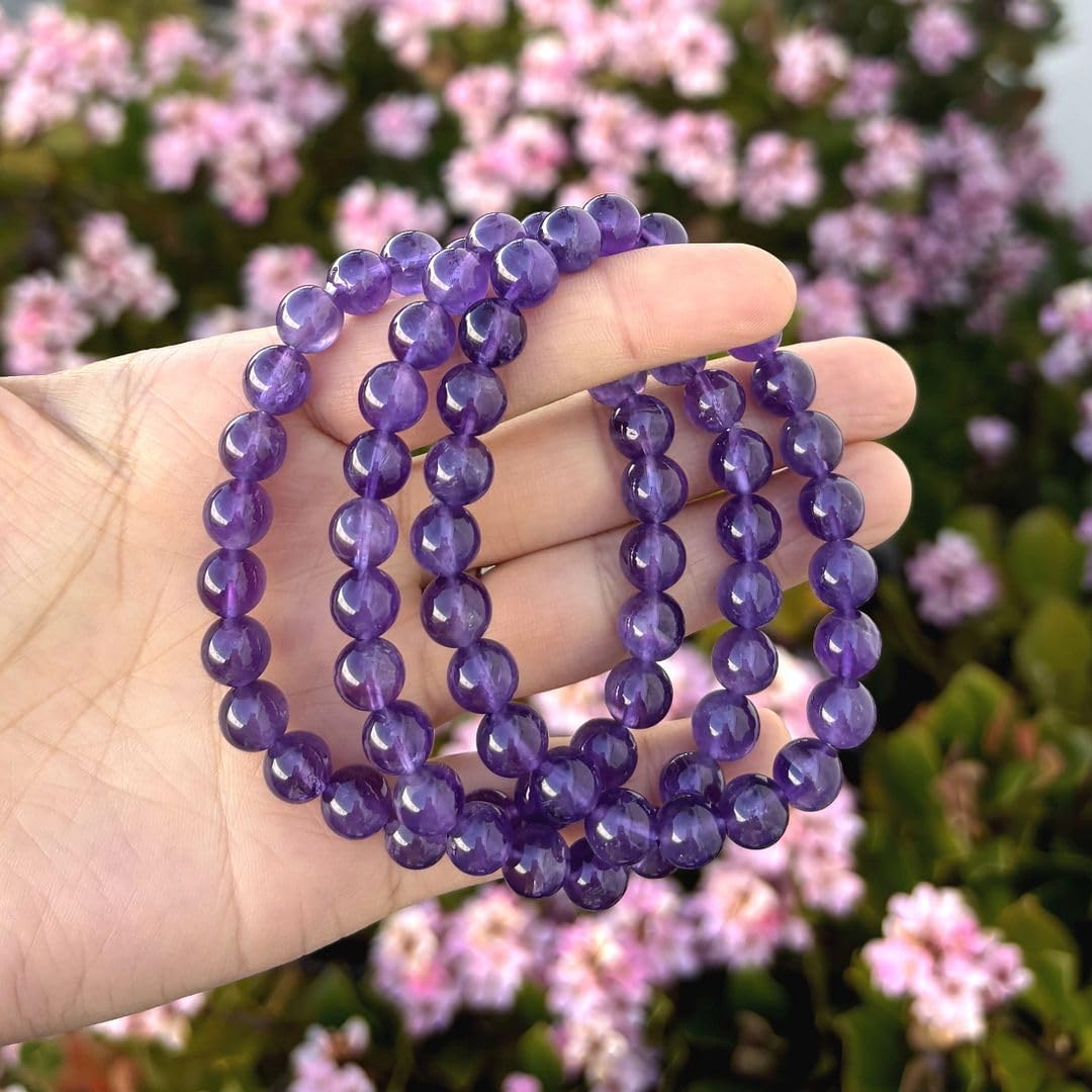 Adabele Real Natural Grade A Purple Amethyst Bracelet 8.5 inch Stretch Gemstone Beaded Bracelet Chakra Healing Crystal Stone Jewelry Women Mom Gift (Unisex) GB8-D7