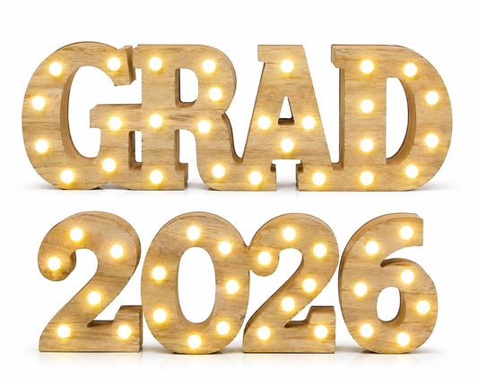 Grad 2026 Light Up Sign LED Marquee Letters Graduation Decor Lighted Wooden Sign for Graduation Party Table Centerpiece Senior Celebration Decorations