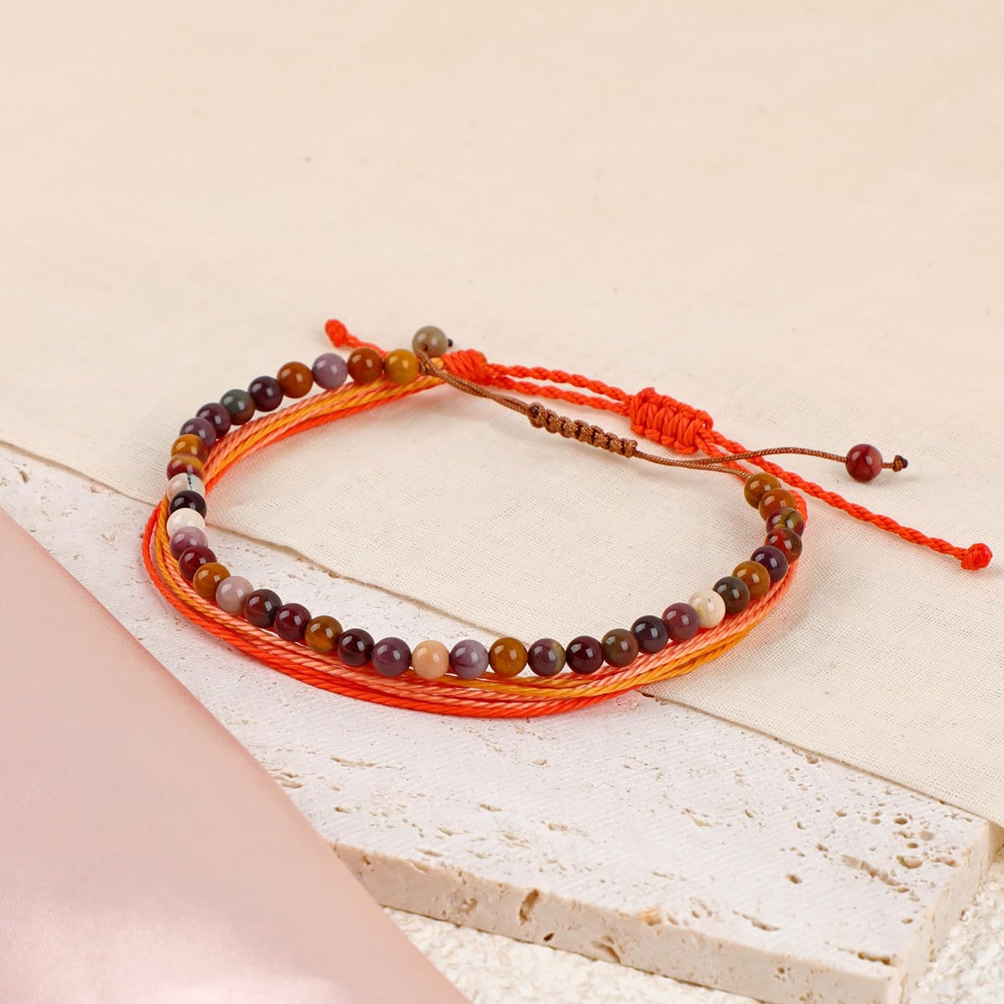 LPBeads 4mm Moukaite Jasper Bracelet with Handmade Rope Bracelet Size Adjustable Natural Stone Crystal Healing Bracelets Gifts for Unisex Adults