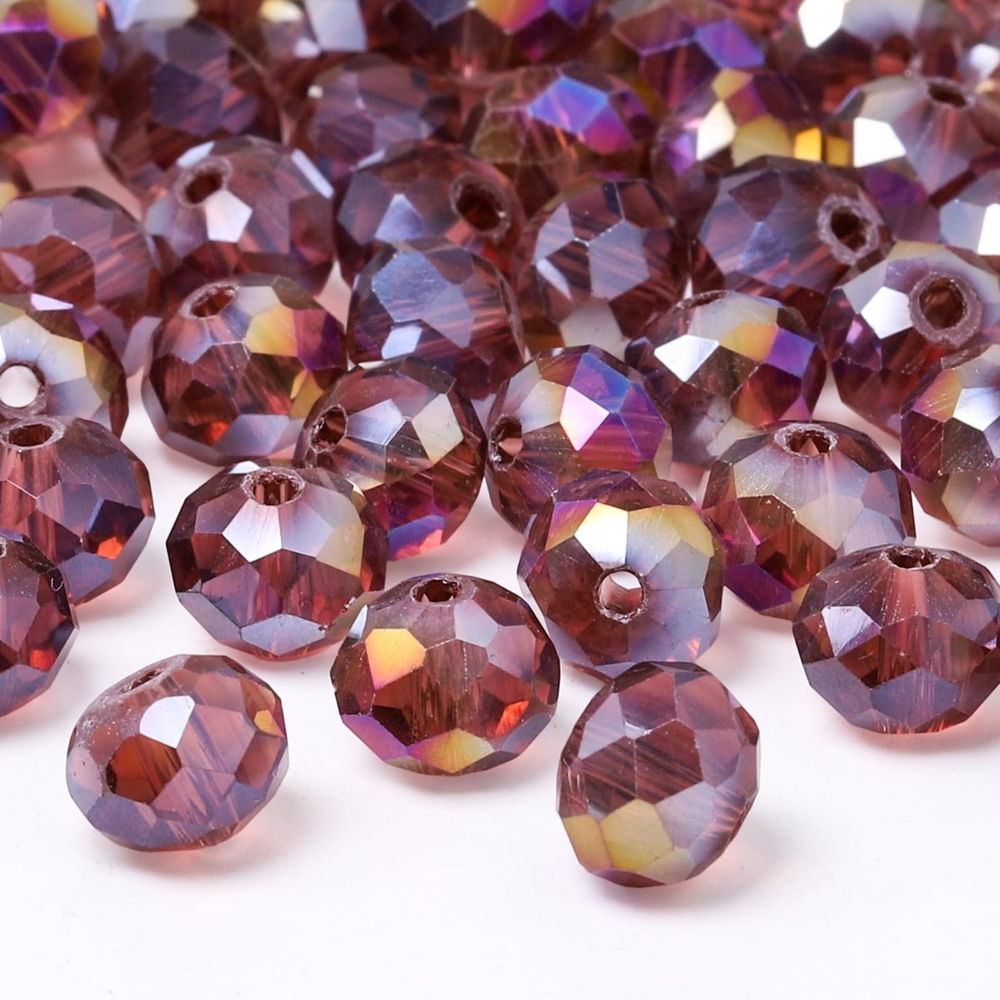 NITOPUPU 300pcs 8mm Crystal Glass Beads for Jewelry Making Faceted Rondelle Flat Beads for Bracelets Necklace Earrings DIY Crafts (Purple Crystal AB Bead)