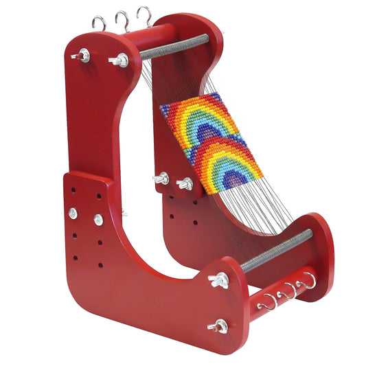Adjustable Standing Bead Loom, Wood Beading Loom Kit with 4 Length Options, Ergonomic Angled Design, Work Area 7.5" to 10.5", Full Size 7" x 14" x 10", Includes Threader & Brush, for Jewelry & Crafts