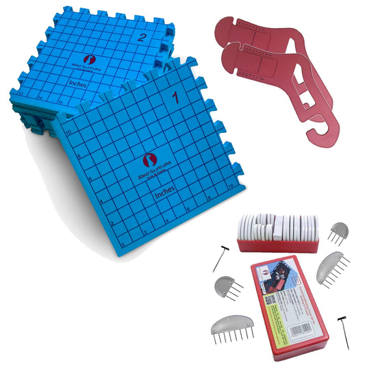 Red Suricata Knit Blocking Bundle – Extra Thick Blocking Mats for Knitting & Curved Knit Blocking Comb Set & Adjustable Sock Blockers - All in one Combined Storage Bag (Inches Grid)