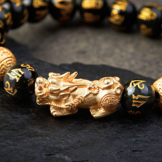 Buddha & Karma Feng Shui Pi Xiu/Pi Yao Black Obsidian Bracelet – Lucky Charm for Wealth, Protection & Success – Energy Healing Jewelry for Men & Women
