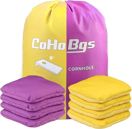 CoHoBgs Corn Hole Bags Set 8, Professional Cornhole Bags Dual-Sided Slick & Stick Resin Filled Suede and Duck Canvas Bean Bag for Cornhole Game Includes Carry Case