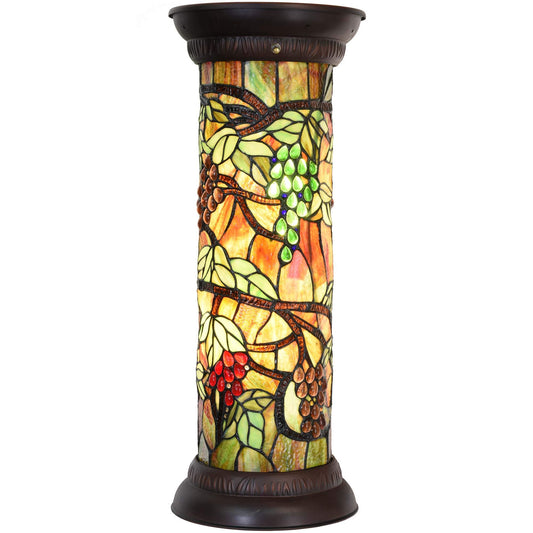 Bieye L10769 Grape Vine Tiffany Style Stained Glass Pedestal Floor Lamp for Decorating, 26 inches Tall