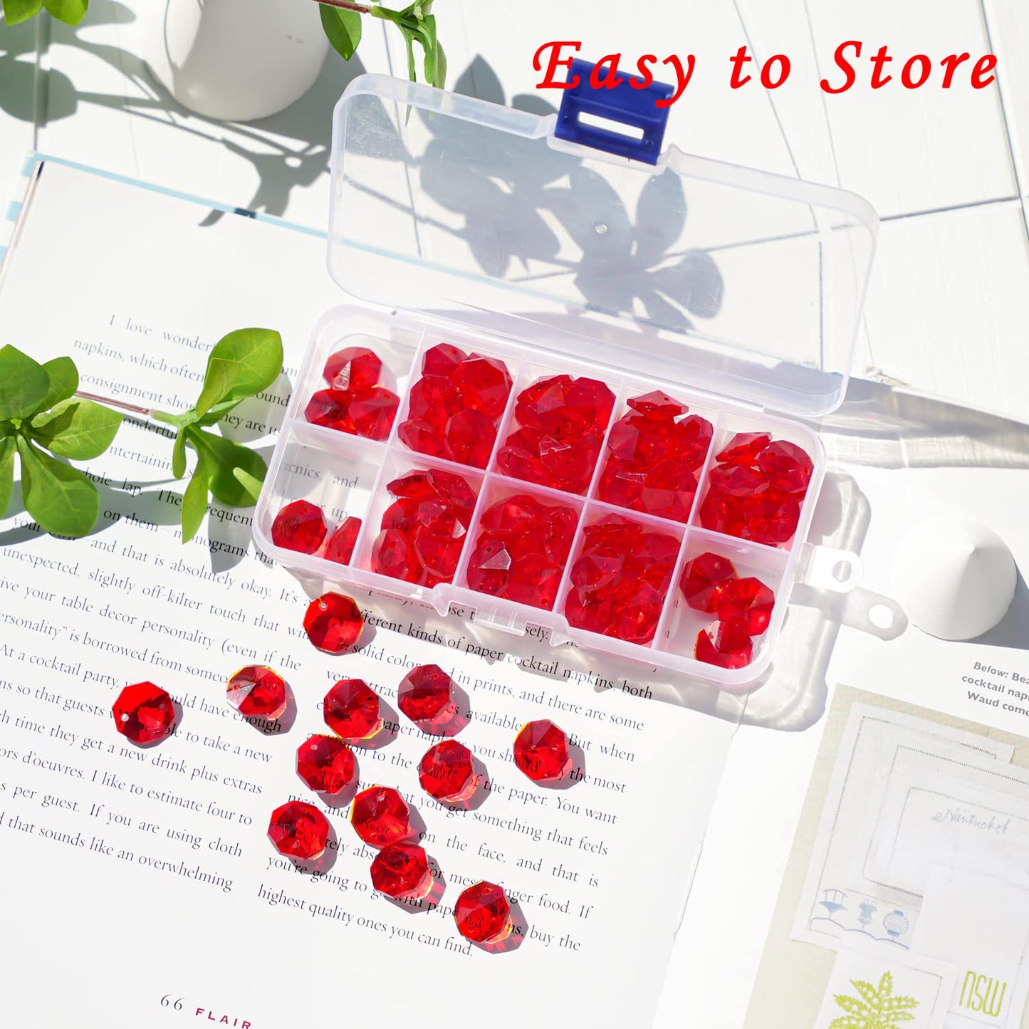 14mm 100pcs Crystal Suncatcher Octagon Beads Prisms, Ideal for Jewelry Making, Chandelier Crystals DIY Parts, Chandelier Replacements,Arts Crafts(Red)