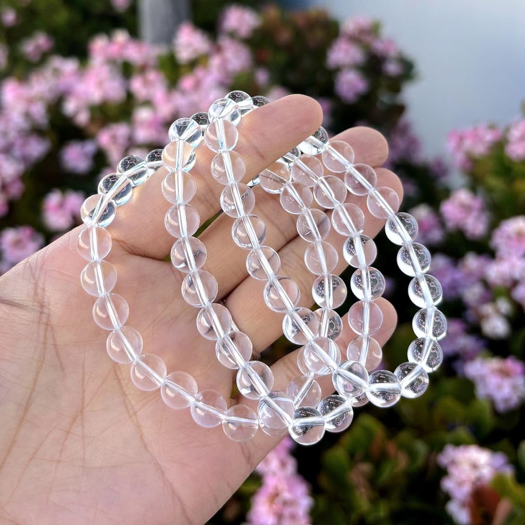 Adabele Real Natural Grade A Clear Crystal White Quartz Bracelet 8 inch Stretch Gemstone Beaded Bracelet Chakra Healing Crystal Stone Jewelry Energy Quartz Rock GB8-C15