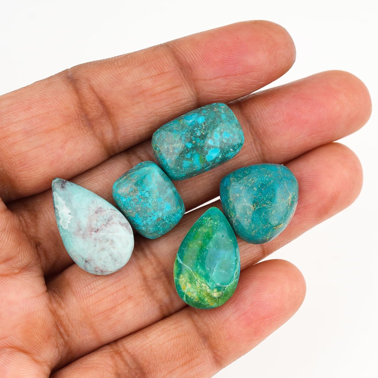 CRYSTALINES 5pcs, Natural Chrysocolla Crystals Gemstone Cabochon, Wholesale Flatback Crystals, DIY Crafts-Jewelry Making, Bulk Loose Stones Supplies, Wire Wrapping, Gem Collection