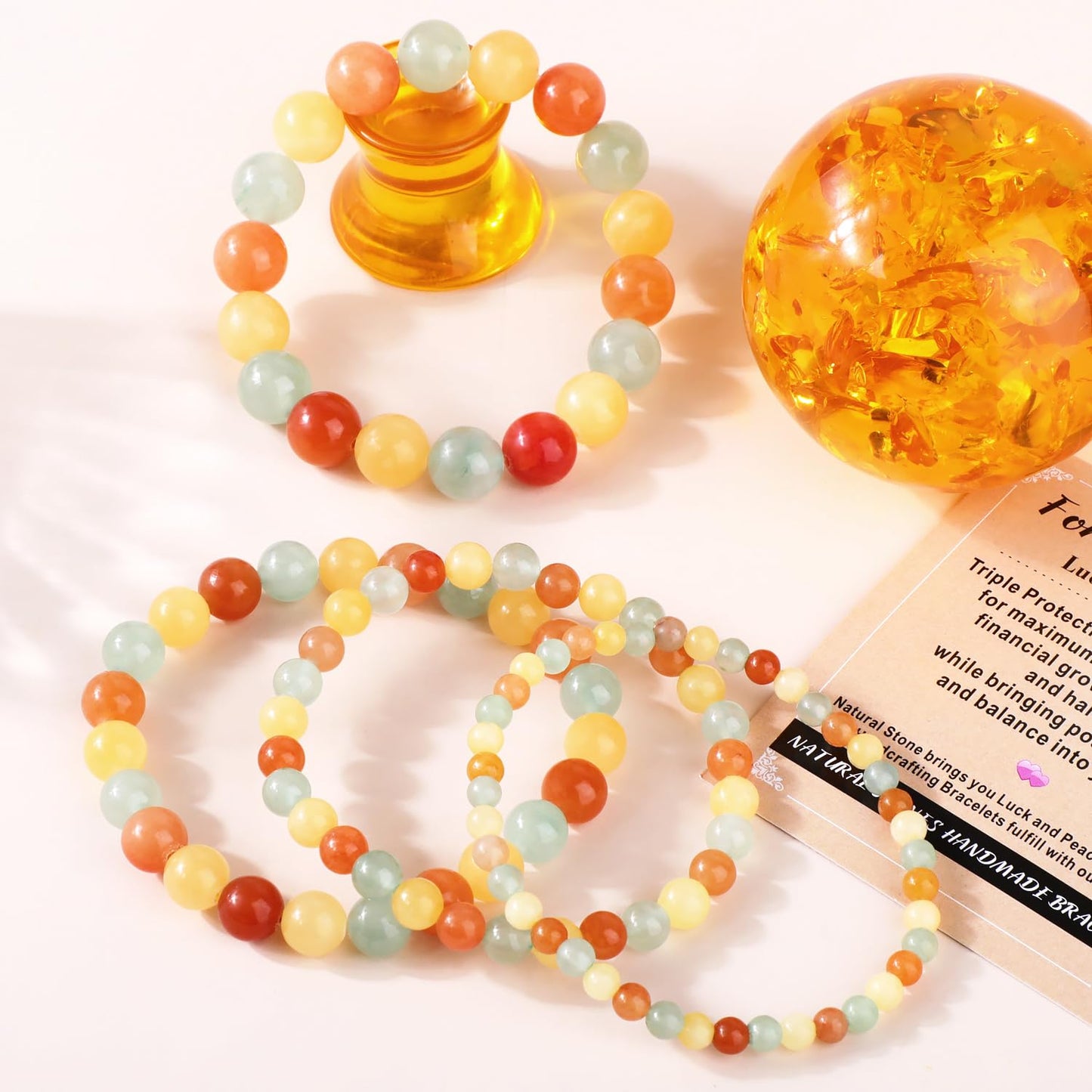 AD Beads 10mm Handmade Fortune Bracelet Elastic Bracelet – Natural Gemstone for Lucky Money Wealth – Meditation, Yoga, Healing and Energy Gift for Men Women